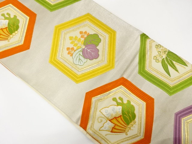 JAPANESE KIMONO / ANTIQUE FUKURO OBI / SILK / WOVEN KIKKO PATTERN